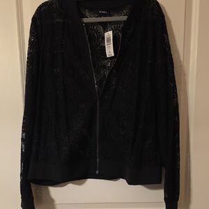 Torrid Elegant Black Lace Bomber Jacket
